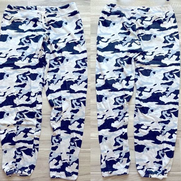 Monrow Blue Denim Camo Sweatpants With a Waist Tie Size Small Joggers - Picture 1 of 3